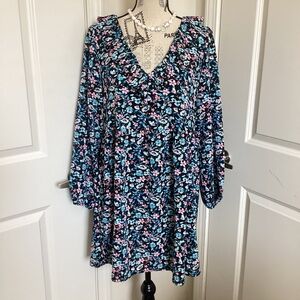 Divided By H&M Women’s Black Blue Pink Floral VNeck BabyDoll Dress Long Sleeves